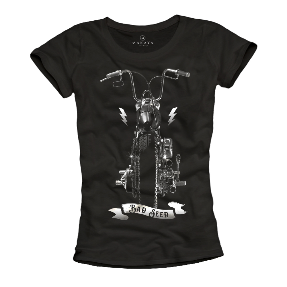 CUSTOM MOTORCYCLE WOMENS T SHIRT WITH COPPER TOP BIKER TUNING GIRL